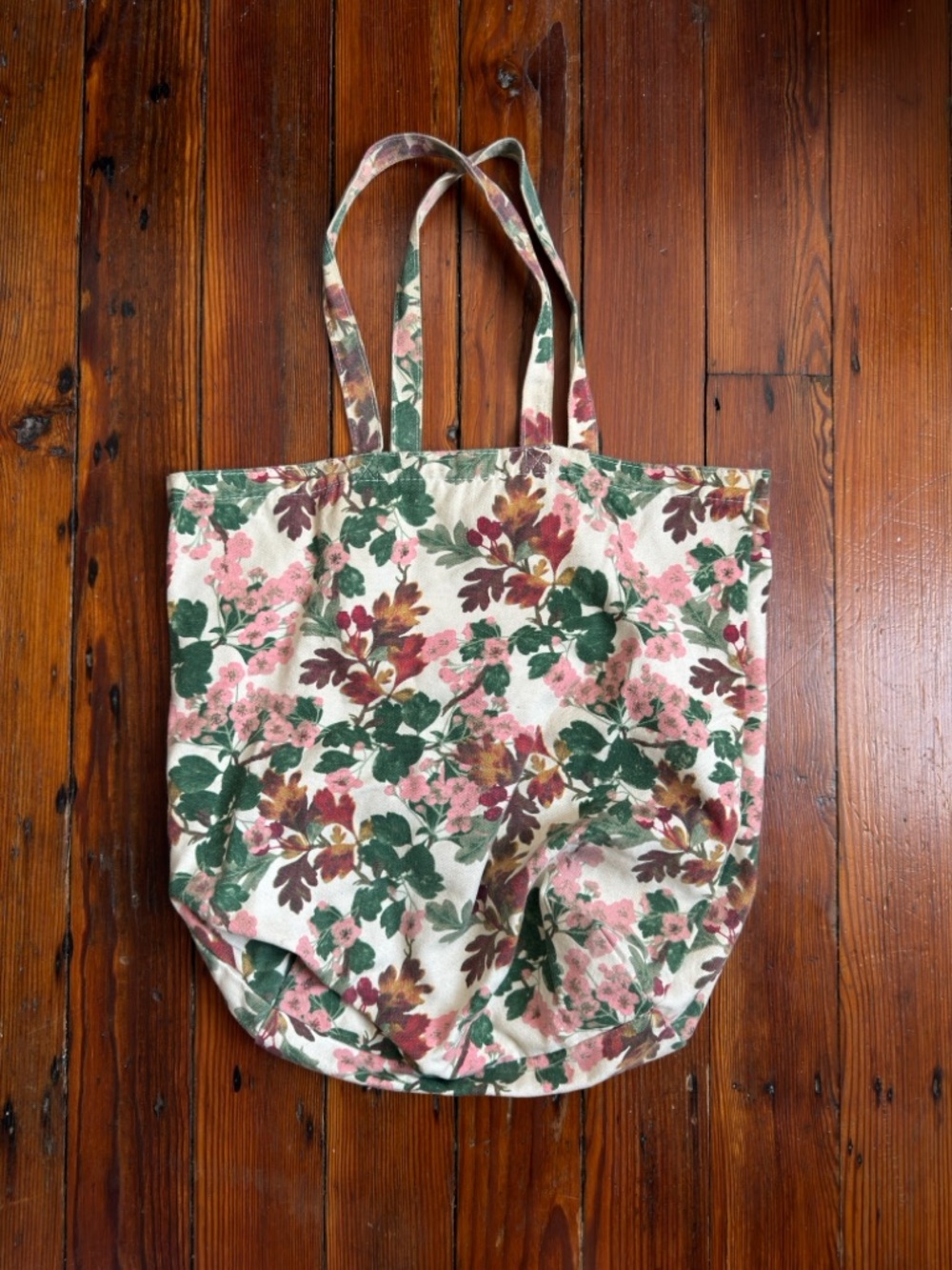 Floral Canvas Tote Bag in Pink & Green